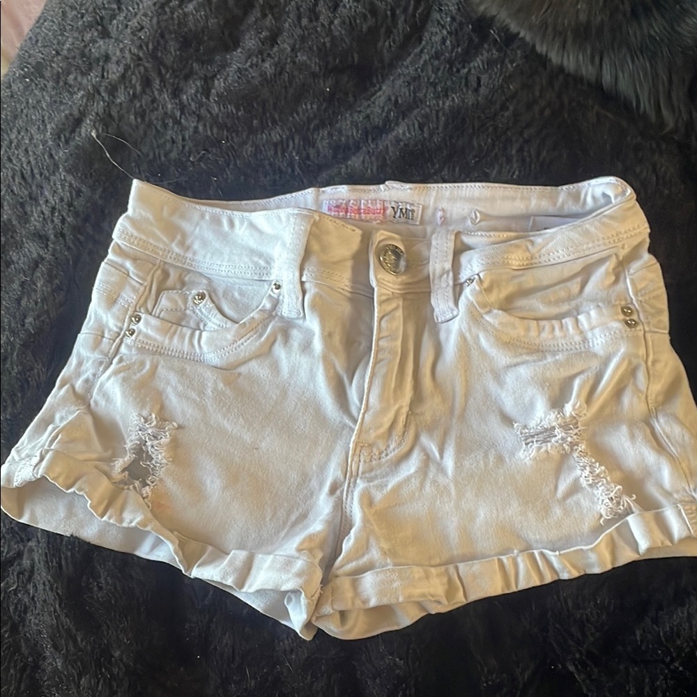YMI White Distressed Denim Shorts